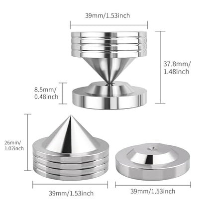 Speaker Isolation Pads 304 Stainless Steel Spikes & Isolation Feet for Subwoofer, Turntable, Bookshelf Speakers, 4 Pack with Adhesive Pads, Medium - size: Medium