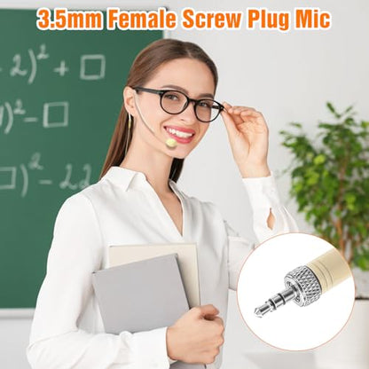 2 Pack Headset Single Earhook Microphone Hands-Free Mic for Sennheiser | 3.5mm Female Screw Plug,Condenser Omnidirectional Mic,Light-Weight Beige Headset Head Mic with Windscree and 1.5m Cable - color: 2 Pack / Beige