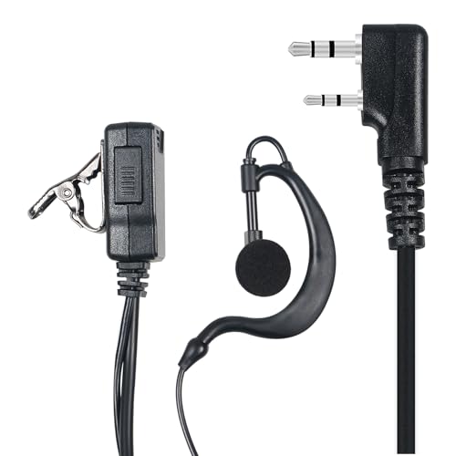 Walkie Talkie Earpiece with Mic PTT 2 Pin G Shape Headset Ear Piece, 2 Pack | Radio Earpiece Compatible with Baofeng UV-5R BF-888S Retevis H-777 RT21 RT22 Arcshell AR-5 Kenwood 2 Way Radio