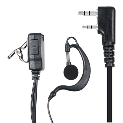 Walkie Talkie Earpiece with Mic PTT 2 Pin G Shape Headset Ear Piece, 5 Pack | Radio Earpiece Compatible with Baofeng UV-5R BF-888S Retevis H-777 RT21 RT22 Arcshell AR-5 Kenwood 2 Way Radio