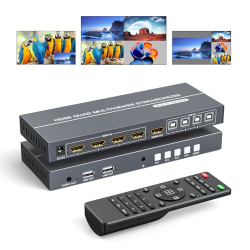 4 Port HDMI KVM with Multi-Viewer, 4x1 Quad Multiviewer Seamless Switcher, Support 4K@30Hz, PIP & POP, Keyboard Hotkey Switch, 3.5mm Audio Output - size: 4K30Hz 4x1 w/KVM