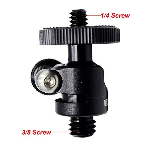 Koolehaoda Mini Ball Head 360° Swivel with 1/4" to 3/8" Adapter for Camera | Tripod Ball Head Mount CNC Aluminum Swivel Adapter for DSLR Video Light Flash Microphone Monopod 3 kg Load - size: 1/4 to 3/8 Connector