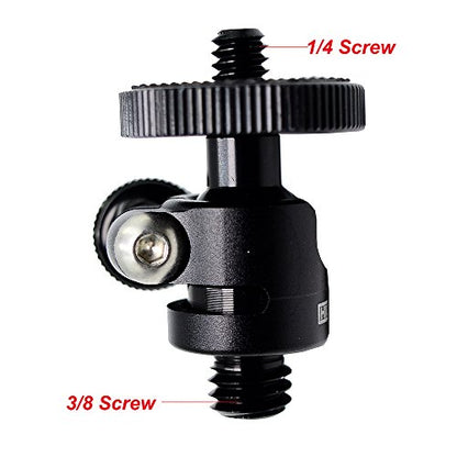 Koolehaoda Mini Ball Head 360° Swivel with 1/4" to 3/8" Adapter for Camera | Tripod Ball Head Mount CNC Aluminum Swivel Adapter for DSLR Video Light Flash Microphone Monopod 3 kg Load - size: 1/4 to 3/8 Connector