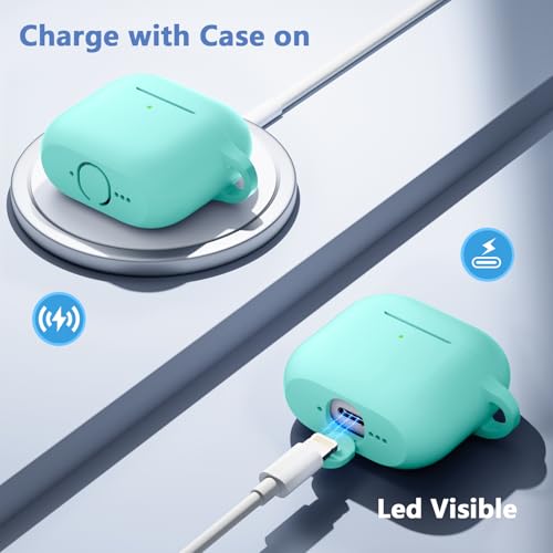 for Airpods 4th Generation Case Cover(2024),Soft Silicone Full Protective Case for AirPods 4 Case with Keychain & Cleaner Kit,Compatible with Apple Airpods 4 for Women,Men（Mintgreen） - color: Mintgreen
