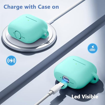 for Airpods 4th Generation Case Cover(2024),Soft Silicone Full Protective Case for AirPods 4 Case with Keychain & Cleaner Kit,Compatible with Apple Airpods 4 for Women,Men（Mintgreen） - color: Mintgreen