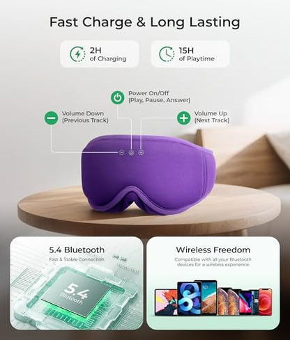 MUSICOZY Sleep Mask Headphones with Bluetooth Wireless Eye Masks Earphones