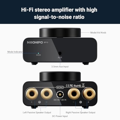 Mini Bluetooth Amplifier for Speakers, Stereo (50WX2)/Mono (100W)/Dual Mode (100WX2) Audio Amp, AUX and Bluetooth Inputs up to 20m, Bass Amplifiers for Passive Loudspeakers/Bass Shakers