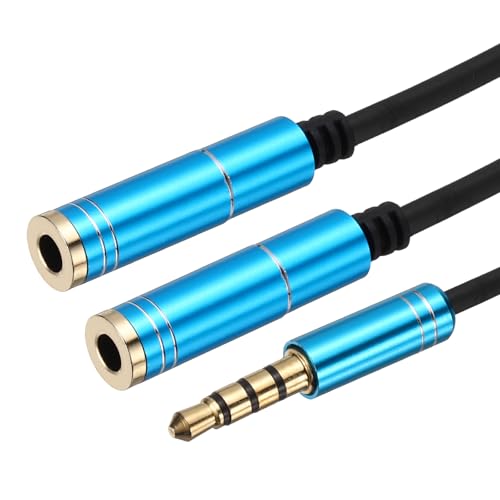 MECCANIXITY 2Pcs 3.5mm Splitter Male to 2 Dual 3.5mm Female Y Jack Aux Splitter for Phone Headset Tablets, 1ft, Blue - color: Blue