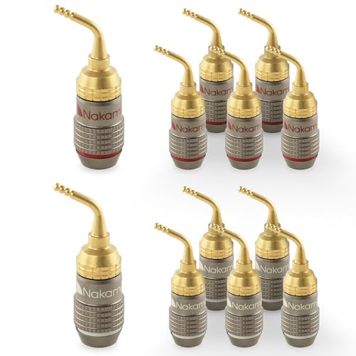 Nakamichi FanLock Excel Series 24K Gold Plated 2mm Pin Plugs, 10-18 AWG | Gauge Size 4mm for Spring Clip Terminal Speakers Amplifier Hi-Fi Audio Wire Cable Quick Connector Banana, 12 Pcs (6-Pairs) - size: 12 Pcs (6-Pairs)