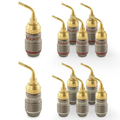 Nakamichi FanLock Excel Series 24K Gold Plated 2mm Pin Plugs, 10-18 AWG | Gauge Size 4mm for Spring Clip Terminal Speakers Amplifier Hi-Fi Audio Wire Cable Quick Connector Banana, 12 Pcs (6-Pairs) - size: 12 Pcs (6-Pairs)