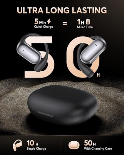 Open Ear Headphones Wireless Bluetooth 5.4, Lightweight Sports Earbuds with Secure Ear Hooks, Obsidian Black Earphone 40H Playtime Fit for Running Workout and Gym