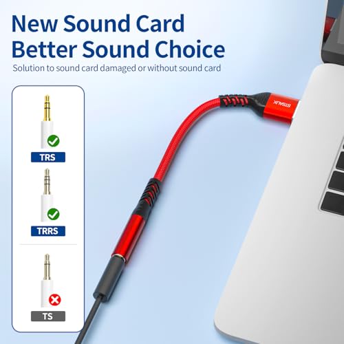 USB to 3.5mm Jack Audio Adapter (2-Pack), External Sound Card Converter，STSAUX USB-A to 3.5mm TRRS 4-Pole Mic Female with PC Windows, Laptop, Mac, Desktops, Linux, Plug and Play No Drivers Needed
