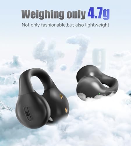 King Lucky i21 Open Ear Clip On Earbuds Wireless Bluetooth Ear Clip Headphones with Mic,Noise Cancelling, Waterproof IPX4,for Small Ears,Perfect for Running,Sports,Glasses Wearers (Black) - color: Black
