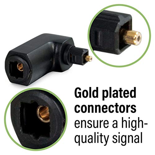 C2G Optical Audio Cable Adapter, 90 Degree, Black, Universal Compatibility, Gold-Plated Connectors, 1 Count, 40016