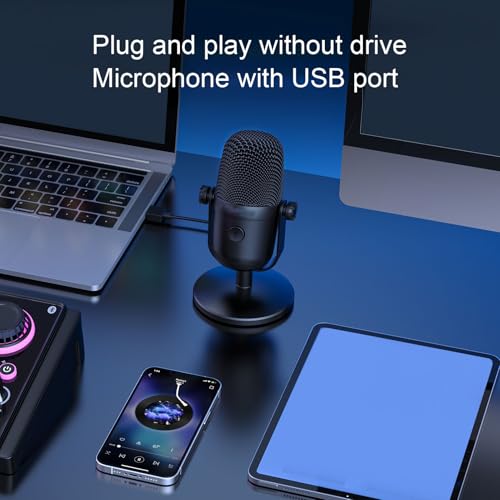 USB Condenser Studio Microphone, RGB Plug Play PC Gaming Mic with Quick Mute Buttons, Noise Cancelling for Streaming Podcast Recording Video Call Zoom Skype
