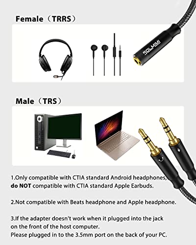 Headphone Splitter Cable 3.5mm Female to 2 Male 30cm