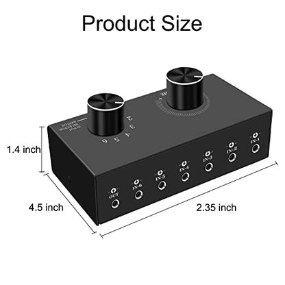 6-Channel 3.5mm Audio Switcher, 1 Input 6 Output Passive Stereo 1/8” Aux Selector Box for Speaker/Headphones/Laptop/Computer/Smartphone and PS4/PS5 Gaming System ect. - style: 6-Channel 3.5mm Audio Switcher