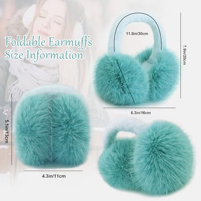 Earmuffs for Women Girls Faux Fur Fuzzy Headband Foldable Ear Covers Cold Weather Accessory - color: Blue