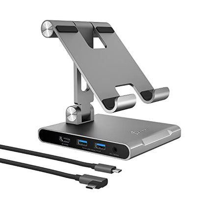 j5create Adjustable Tablet Stand with USB Type C Docking Station for iPad | Pro/Air/mini : 4K60 HDMI, 2 x USB-A 5Gbps, 100W PD Charging, microSD/SD Card Reader, 3.5mm Audio Jack (JTS224)