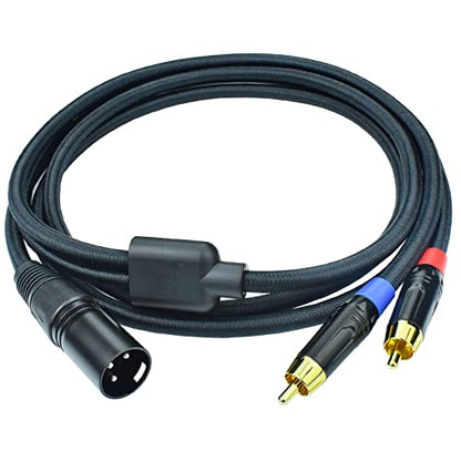 2bRCA to XLR Male Y Splitter Cable, 15Feet Dual RCA to XLR Breakout Audio Patch Cord Adapter, Nylon Braided Heavy Duty, Copper Shielded Noise Free, for Mixer, Studio Monitor, Speaker - size: 15 Feet
