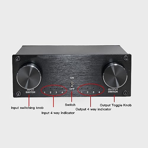 4 Ways RCA Switch Stereo Sound Switcher, 4 in 4 Out Dual Channel HiFi Sound Switcher Lossless Sound Signal Source Switcher (US Plug)