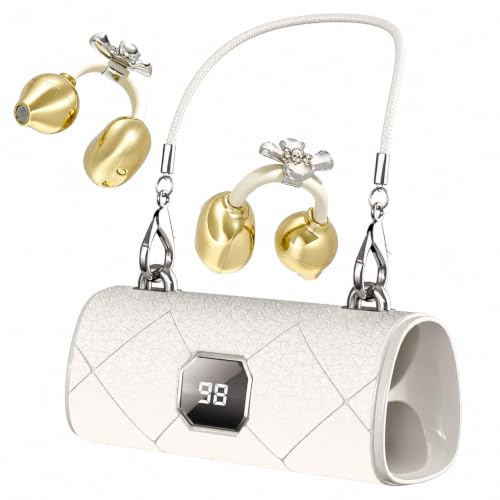 Clip-on Bluetooth Earbuds, with Handbag-Style Charging Case (Gold Earbuds + Peach Blossom Jewelry) - color: Gold earbuds + peach blossom jewelry
