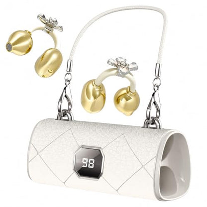 Clip-on Bluetooth Earbuds, with Handbag-Style Charging Case (Gold Earbuds + Peach Blossom Jewelry) - color: Gold earbuds + peach blossom jewelry