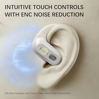 Open Ear Headphones Over Ear Earbuds with Earhook Directional Sound Bluetooth 6.0 Endurance Dual-Layer Silicone Comfort ENC Clear Calls, Waterproof Workout Earphones (White) - color: White