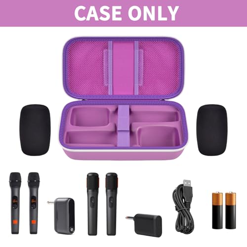 Wireless Microphone Case for JBL PartyBox & Two Mic System, Shockproof Karaoke Microphones Travel Storage Box with Mic Foam Cover, Holds 2 Mics, Receivers, Adapters, AA Batteries - Purple - color: Purple