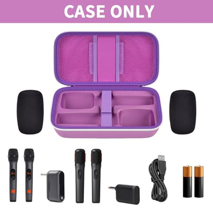 Wireless Microphone Case for JBL PartyBox & Two Mic System, Shockproof Karaoke Microphones Travel Storage Box with Mic Foam Cover, Holds 2 Mics, Receivers, Adapters, AA Batteries - Purple - color: Purple