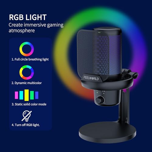 FEELWORLD VM1 Black USB Gaming Condenser Microphone for pc, Desktop Stand - color: Black