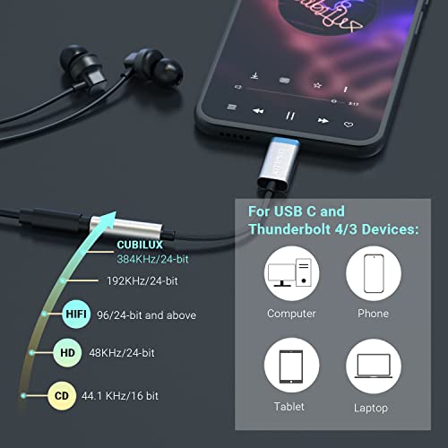 USB C Audio Adapter with 384KHz/24-bit DAC Compatible with iPhone 17/16/15, iPhone 17/16/15 Pro/Max, iPad 10, iPad Pro, iPad Air 5/4, iPad mini 6, Google Pixel 8/7/6 Pro 7a/6a 6 5XL More - color: Silver-Blue, 384KHz/24-bit