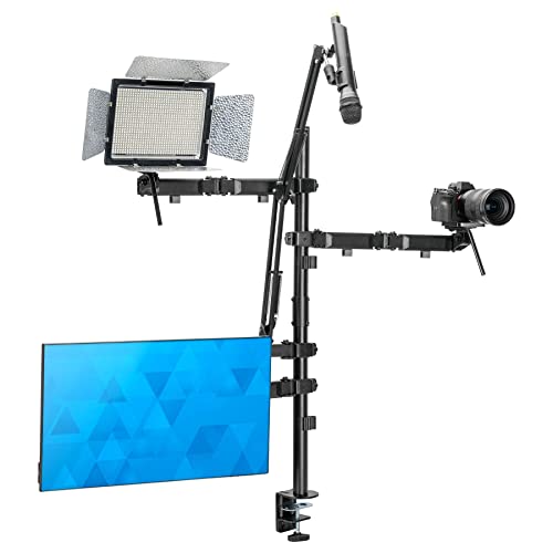 Mount-It! All-in-One Streaming Desk Mount – 4 Arm Setup for Monitor, Camera, Ring Light & Mic – Live Stream Equipment for YouTube, Podcast, Gaming, Zoom – VESA Compatible, Clamp/Grommet Base - size: 4 arm