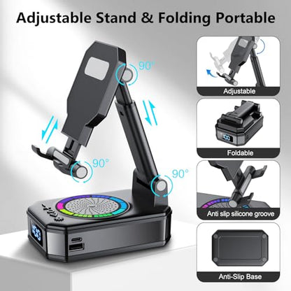 Gifts for Men Women, Cell Phone Stand with Wireless Bluetooth Speaker and Colorful LED Lights, 4-in-1 Multifunctional Phone Holder Support Fast Charging, Adjustable Desktop Stand, Best Gifts - color: Ink Black