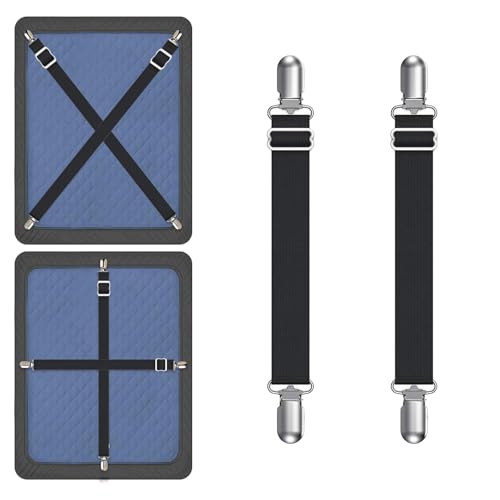 Yoovat Couch Cushion Covers Holder Straps Sofa Couch Covers Sofa Slipcover Holder Clips 10 to 60in(25-160cm) Adjustable Elastic Straps for Sofa Covers Cushion (2 Pcs Black) - color: 2 Pcs Black
