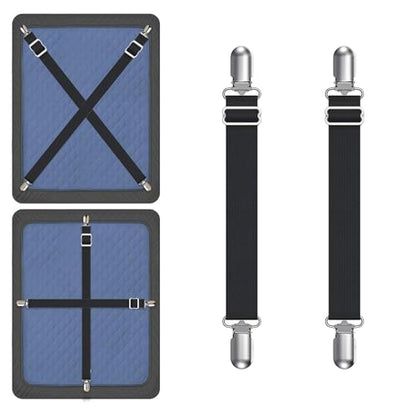 Yoovat Couch Cushion Covers Holder Straps Sofa Couch Covers Sofa Slipcover Holder Clips 10 to 60in(25-160cm) Adjustable Elastic Straps for Sofa Covers Cushion (2 Pcs Black) - color: 2 Pcs Black