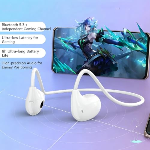 Open Ear Air Conduction Neckband Headphones Bluetooth 5.3, Ultra Low Latency Gaming Wireless Earbuds, 8H Playtime 15g Lightweight Ergonomic Sports Headset with 3D Surround HiFi Stereo White - color: White