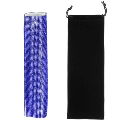 MECCANIXITY Blue Mic Handle Cover, Rhinestones Microphone Handle for Most Universal Wireless Microphones, Mic Not Included(with Black Velvet Bag) - color: Blue Black