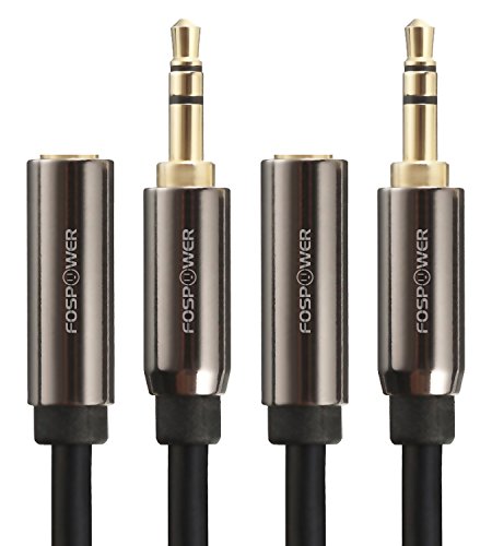 FosPower (2 Pack 3.5mm Male to Female Extension Cable 24K Gold Plated 15FT | 2-pack 15FT 3.5mm male to female stereo audio extension cables with 24K gold-plated connectors for headphones & stereos. - size: 15ft-2Pack