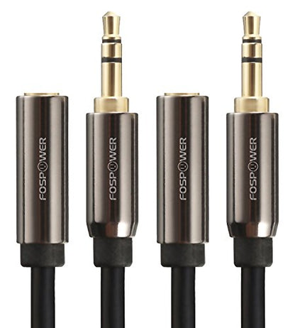 FosPower (2 Pack 3.5mm Male to Female Extension Cable 24K Gold Plated 15FT | 2-pack 15FT 3.5mm male to female stereo audio extension cables with 24K gold-plated connectors for headphones & stereos. - size: 15ft-2Pack