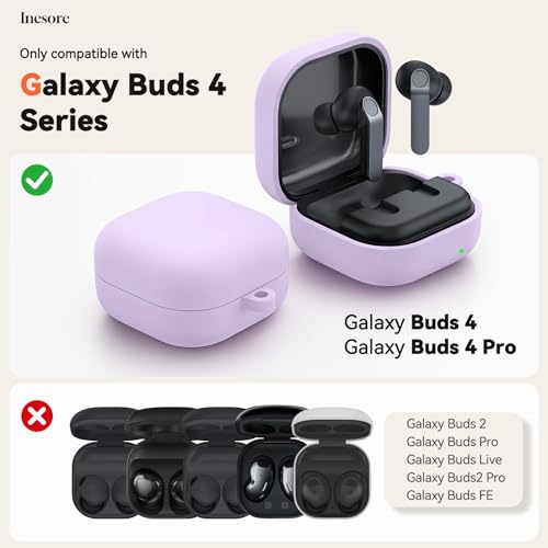 Inesore for Galaxy Buds 4 Pro & Galaxy Buds 4 Case (Purple) | Skin Friendly Silicone Material, with A Multifunctional Cleaning Pen Tool and Keychain, Scratch Resistant, Slip Resistant - color: Purple
