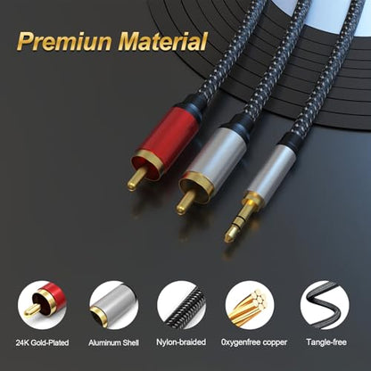 3.5mm to RCA Cable, 24K Gold-Plated RCA Male to Aux Audio Adapter 50ft/15M, Nylon Braided Audio and Video Cable Extension for Smartphones, HDTV, Tablet, Home Theater, Speaker, MP3 - size: 50 ft, style: 3.5mm to RCA Cable