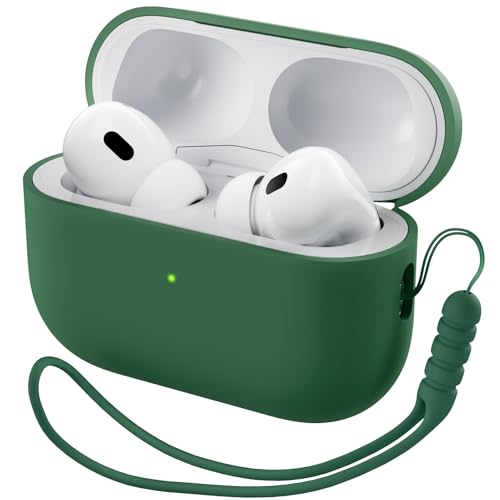 ORNARTO for AirPods Pro 2 Case, Hybrid Silicone, Clover Green | Hybrid Silicone Rubber, Front LED Visible, Wireless Charging, Skin-Friendly Soft Touch, Anti-Scratch, Detachable Lanyard - color: Clover Green