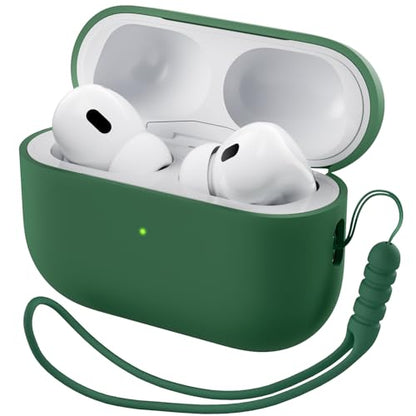 ORNARTO for AirPods Pro 2 Case, Hybrid Silicone, Clover Green | Hybrid Silicone Rubber, Front LED Visible, Wireless Charging, Skin-Friendly Soft Touch, Anti-Scratch, Detachable Lanyard - color: Clover Green