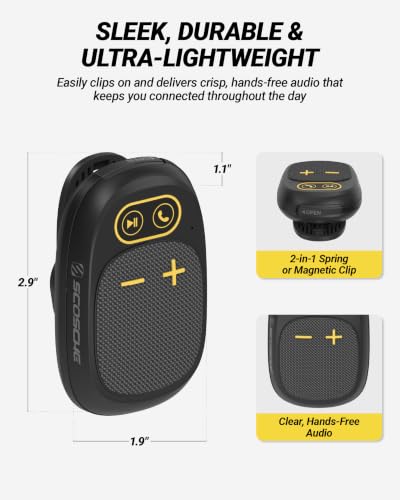 Scosche Magnetic Clip-On Wearable Bluetooth Speaker with Built-in Mic for Hands-Free Calls, IP65 Waterproof & Dustproof Jobsite Speaker for Work and Outdoors, Compact and Lightweight Portable Design