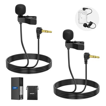 NEEWER Mini Lavalier Microphone (2 Pack), 6.6ft/2m Clip On Wired Condenser Lapel Mic with 3.5mm TRS Plug, Compatible with DJI Mic 2, Rode Wireless Go II, CM28 CM31 Camera, LM5 | Wired, Condenser, 3.5mm TRS Plug, Compatible with DJI Mic 2 Rode Wireless Go