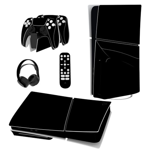 PlayVital Full Set Skin Sticker for ps5 Slim Console Disc Edition (The New Smaller Design), Vinyl Skin Decal Cover for ps5 Controller & Headset & Charging Station & Media Remote - Black - color: Black