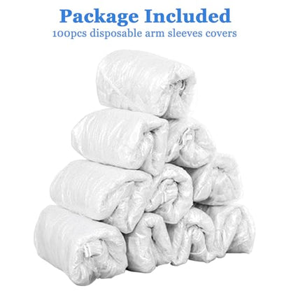 Yzurbu Disposable Arm Sleeves, Plastic Waterproof Oversleeves Protector Covers with Elastic on Cuff - color: White - 100pcs