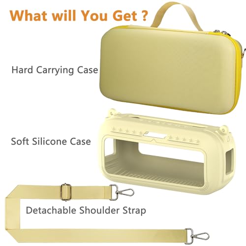 Protective Case for Bose SoundLink Max Portable Bluetooth Speaker | Accessories Hard Carrying Case and Silicone Cover Combo with Carrying Strap (Citrus Yellow) - color: Citrus Yellow