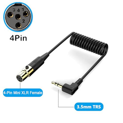 3.5mm to Mini XLR Coiled Cable | 1/8" TRS Plug Right Angle to 4-pin Mini XLR(TA4F) Female Headphones Audio Sprial Coiled Cable